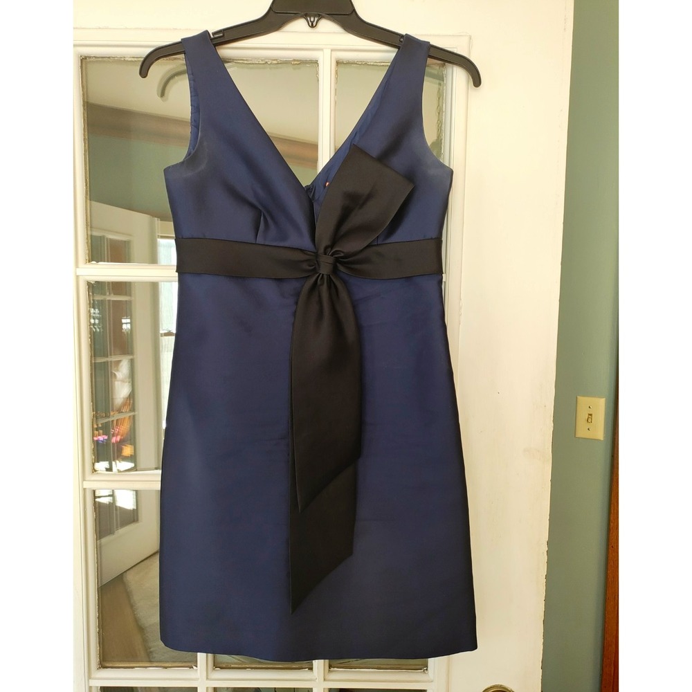 Tory Burch Dress Size 4 Navy Black Silk Wool Bow Cocktail Wedding Guest Luxury